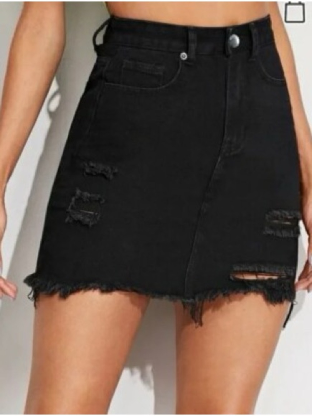 Black Distressed Denim Mini Skirt